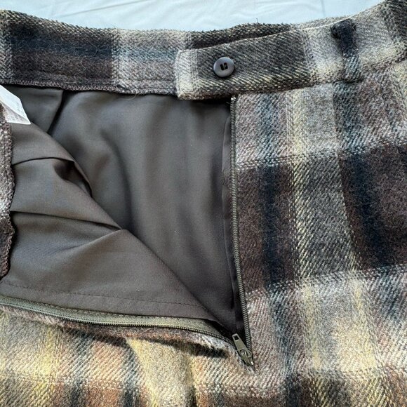 Vintage 90s Women Wool Blend Brown And Beige Plaid Skirt Full Lined Size 7 - Picture 4 of 11